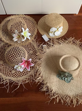 法式手工花朵编织草帽女春夏季海边沙滩度假防晒遮阳帽百搭太阳帽