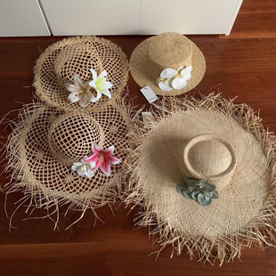 法式手工花朵编织草帽女春夏季海边沙滩度假防晒遮阳帽百搭太阳帽