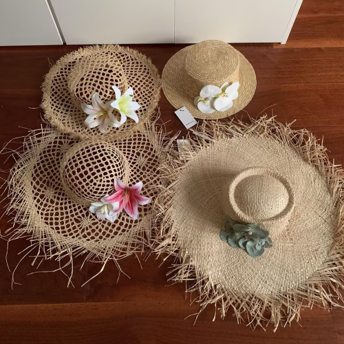 法式手工花朵编织草帽女春夏季海边沙滩度假防晒遮阳帽百搭太阳帽