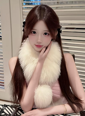 韩系氛围感毛茸茸白色毛球围巾女冬千金风高级感轻奢护颈毛毛围脖