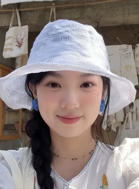 春夏季白色镂空渔夫帽女出游度假百搭防晒遮阳帽小众可折叠针织帽