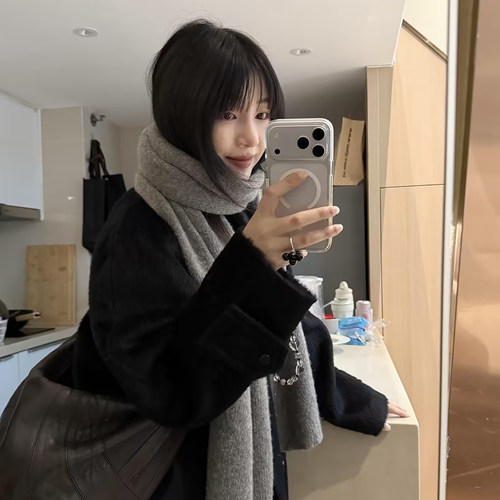 纯色针织羊毛围巾女秋冬高级感保暖防寒护颈围脖情侣百搭学生披肩