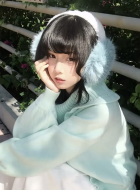 毛茸茸蓝色耳罩女冬新款百搭耳套加厚保暖骑车防寒耳包耳暖耳捂子
