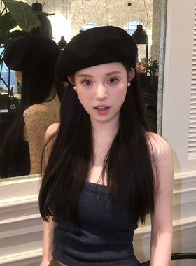 黑色贝雷帽子女士秋冬季新款日系复古毛呢报童蓓蕾帽显脸小画家帽