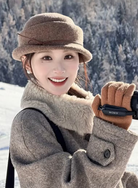 千金优雅留洋卷边礼帽女冬高级感赫本风渔夫帽子时尚显脸小贝雷帽