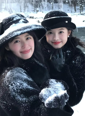 赫本风黑色卷边毛呢礼帽女法式千金风高级感气质优雅渔夫帽子盆帽