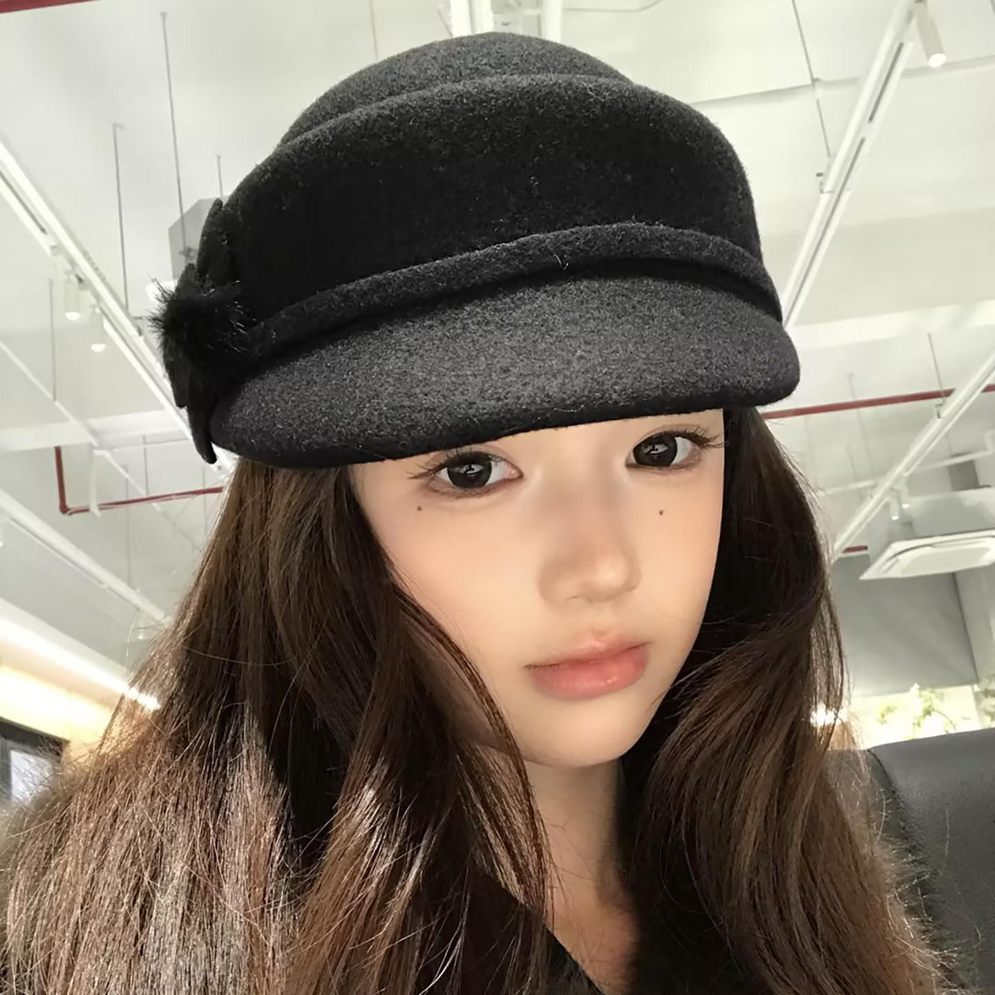 法式赫本风黑色毛呢花朵礼帽女秋冬季留洋千金气质贝雷帽子盆帽潮