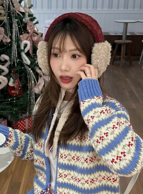 圣诞新年红色羊羔绒毛绒绑带耳罩女秋冬保暖防寒耳捂子耳套耳暖潮