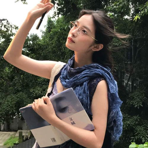 文艺蓝色褶皱丝巾女夏季