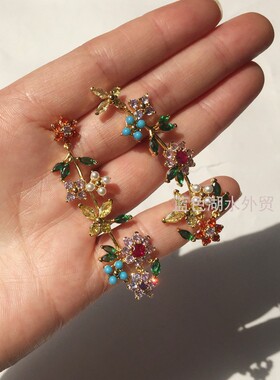 AS-SS-025 绝美艺术感 镀真金镶仿水晶!外贸出口美国轻奢原单耳坠