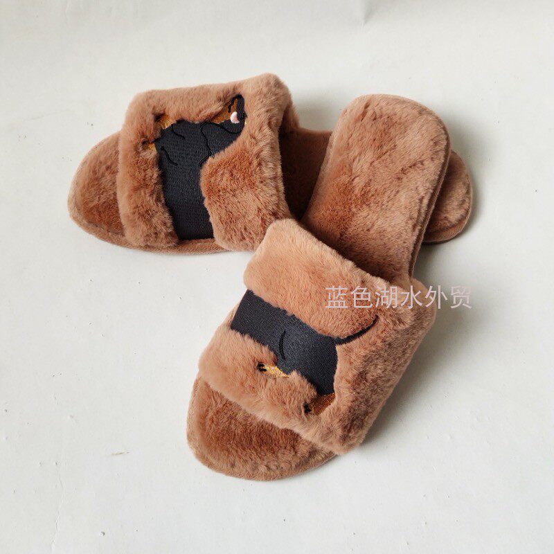 AS-TX-006 超赞细腻舒适外贸出口英国原单女款毛绒拖鞋家居鞋防滑