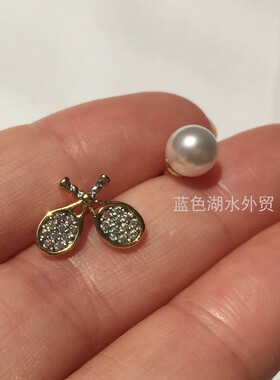 AS-SS-025 精致有趣 镀真金镶仿钻石珍珠!外贸出口美国轻奢耳钉