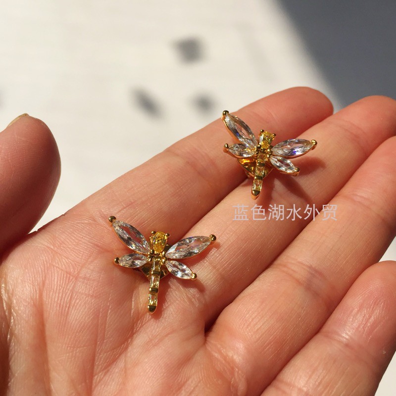 AS-SS-025 绝美 黄铜镀真金镶嵌仿水晶!外贸出口美国轻奢原单耳钉