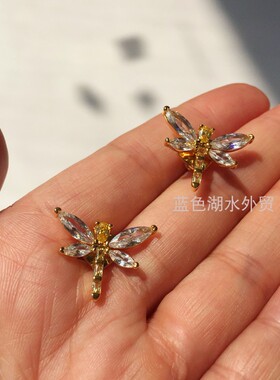 AS-SS-025 绝美 黄铜镀真金镶嵌仿水晶!外贸出口美国轻奢原单耳钉