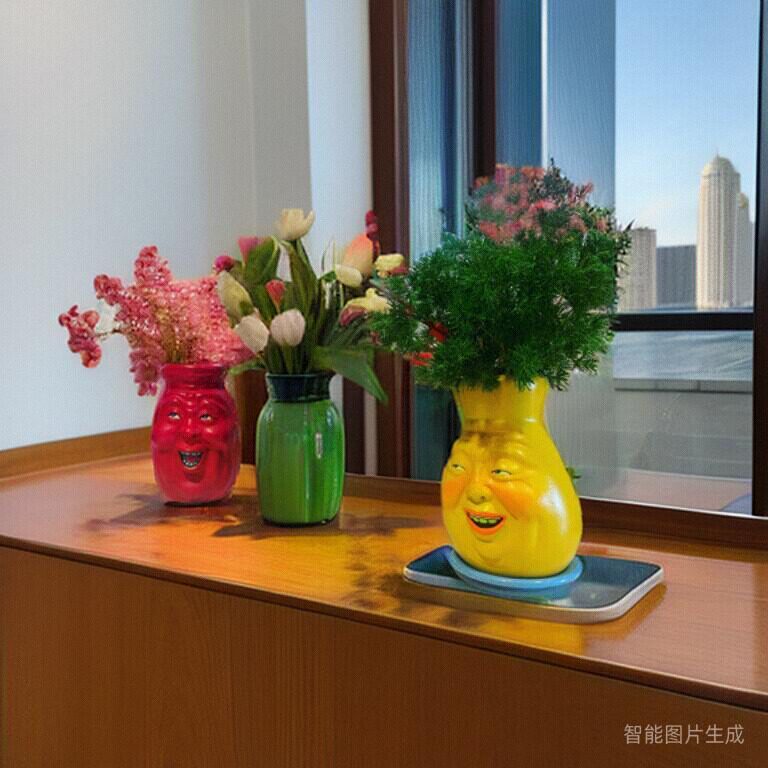 日本shinobu原创小众设计表情花瓶人脸怪异艺术家居客厅装饰