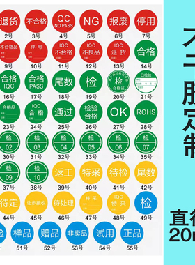 不干胶标签贴纸圆形合格不合格不良品QCPASS待检待处理 检标签纸