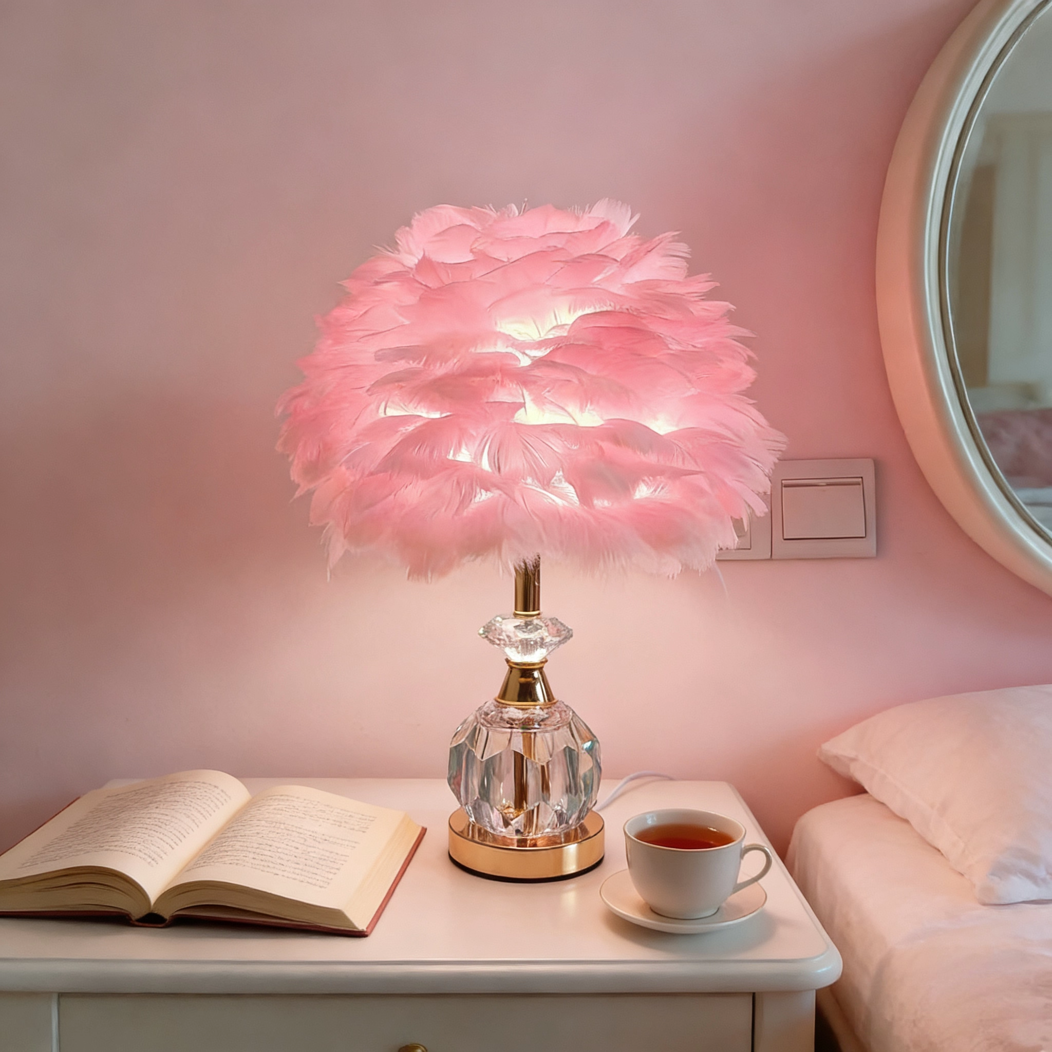 北欧ins浪漫轻装饰温馨台灯轻奢高级洋气羽毛台灯时尚床头儿童