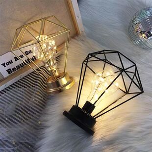 LED铁艺几何灯浪漫创意装 饰灯ins网红房间卧室摆件床头发光小台灯
