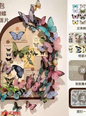 墙面装饰仿真蝴蝶毛毡板diy照片墙装饰卧室图案ins风蝴蝶背景贴墙