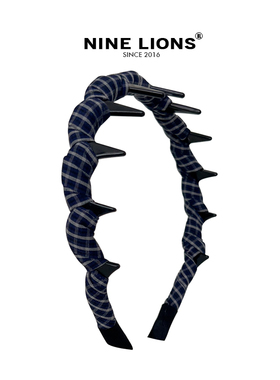 nine lions/复古格子高颅顶发箍带齿头箍外出百搭发卡洗脸发捆女