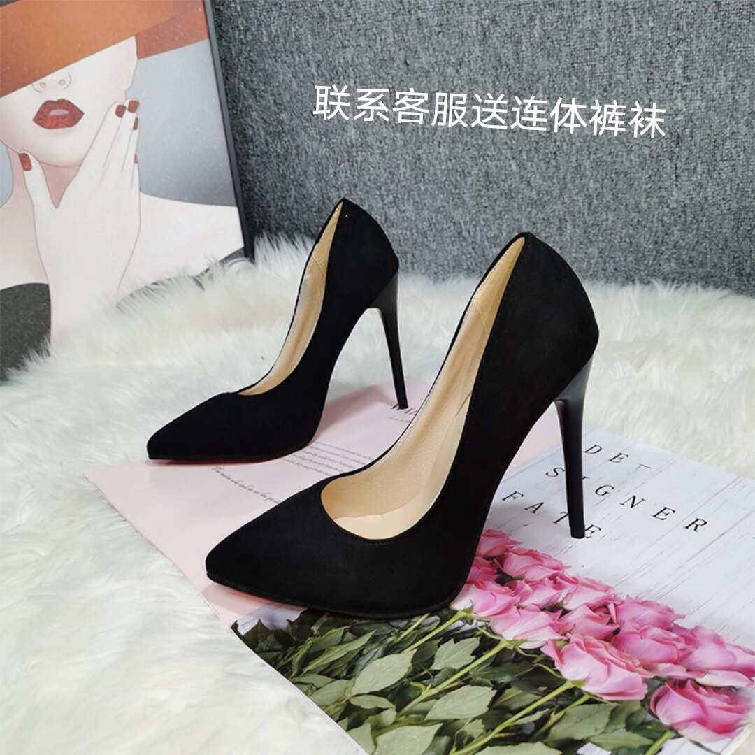 44大码12cm超高跟鞋女浅口细跟绒面尖头性感夜店反串伪娘43 42 41