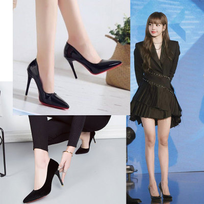 绒面高跟鞋单鞋细跟浅口大码性感