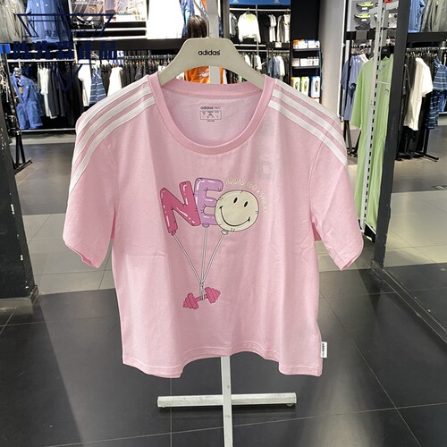 阿迪达斯NEO女子短袖2021夏季W CSMY TEE2笑脸系列运动半袖H61983