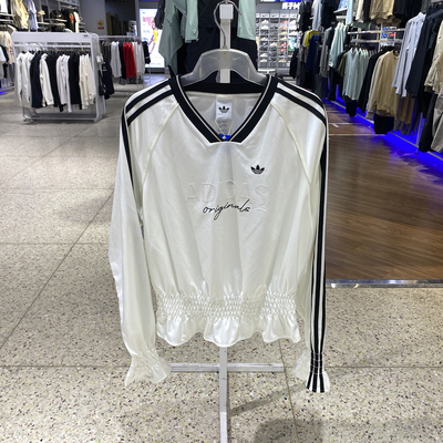 阿迪达斯三叶草女V领长袖T恤