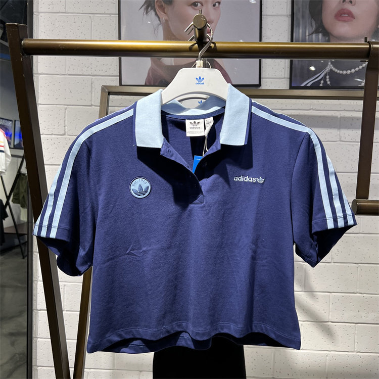 阿迪达斯三叶草女子2024夏翻领复古POLO衫运动休闲短袖T恤 IX3543