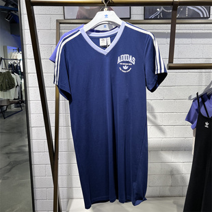 阿迪达斯三叶草女子2024夏运动休闲V领速干复古短袖 IT9853 连衣裙