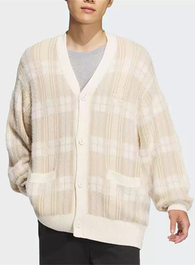 阿迪达斯三叶草男子2024冬学院风格纹针织复古开衫休闲外套JC6846