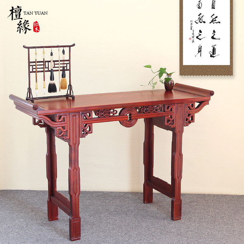 红木家具条案黑檀木酸枝木铜钱翘头几实木质条案仿古香案中式供桌