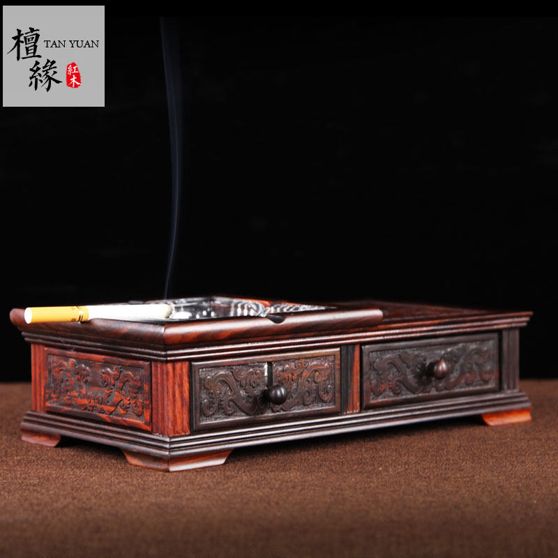 红木雕刻工艺品红酸枝烟灰缸实木质烟盒子抽屉烟盒烟跳烟灰缸