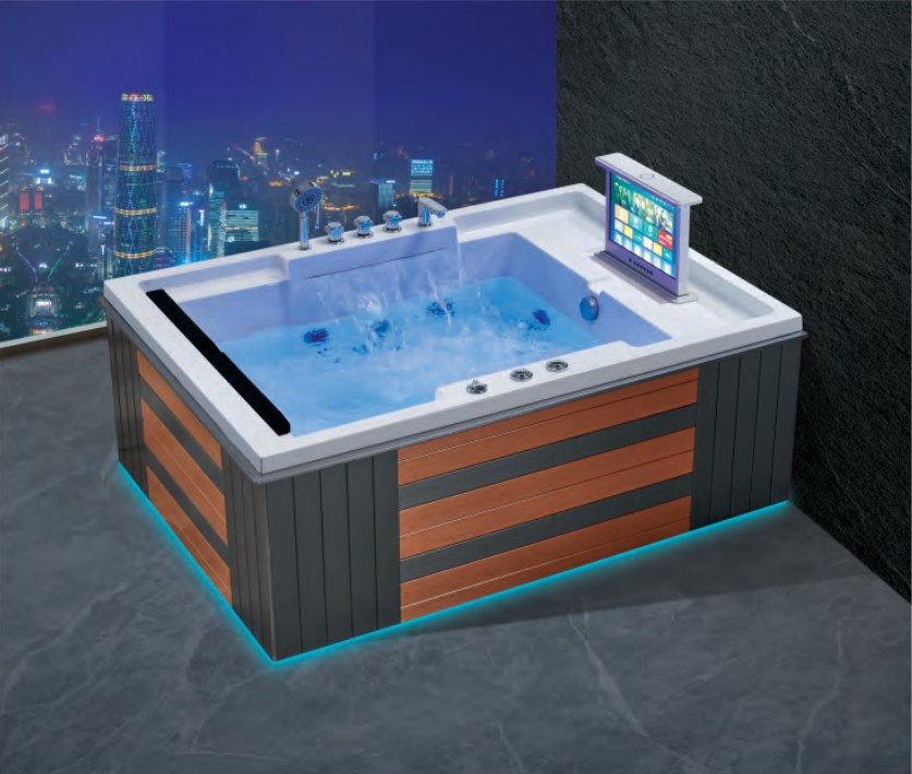 双人豪华冲浪按摩浴缸泡澡浴盆带电视瀑布