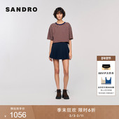 末6折SANDRO2025秋冬新款 女装 法式 季 通勤撞色条纹仿钻饰短款 T恤