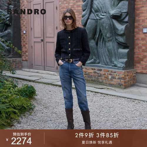 SANDRO女装法式花边领花呢外套