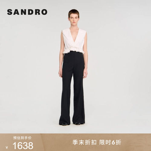 SANDRO法式侧边拼接微喇西装裤