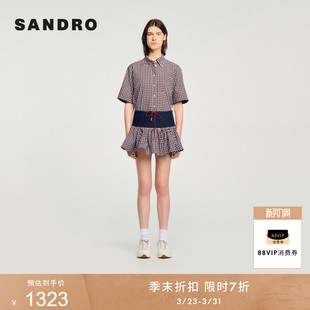 印花格纹高腰抽绳腰封蓬蓬裙裤 法式 末7折SANDRO2025秋冬女装 季