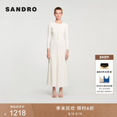 圆领罗纹针织开衫 季 法式 白色修身 末6折SANDRO2025秋冬新款 女装