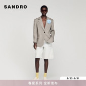 绵羊毛立体花朵胸针格纹单粒扣西装 SANDRO2026春季 法式 女装 新款