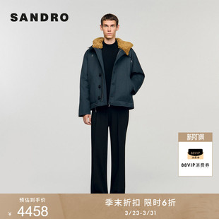 男装 法式 纽扣拉链双门襟拼接毛领外套 末6折SANDRO2025秋冬男装 季