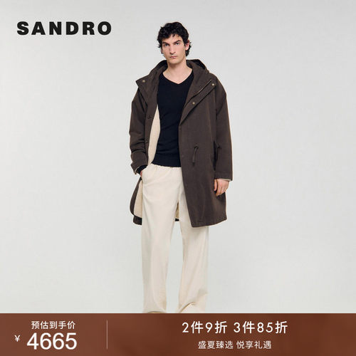 SANDRO系带收腰连衣帽棉服外套