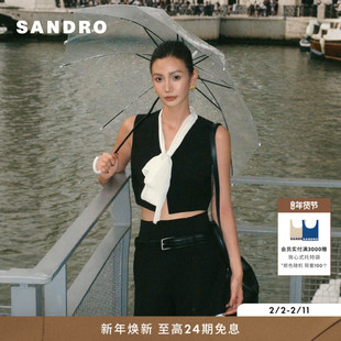 SANDRO2025秋冬新款女装法式甜美气质黑色拼接撞色褶边高腰短裤