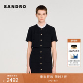 女装 季 末7折SANDRO2025秋冬新款 黑色可拆花边领假两件花呢连衣裙