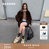 女装 季 末6折SANDRO2025秋冬新款 优雅简约平驳领毛绒人造皮草外套