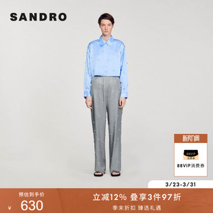 法式 衬衫 优雅时尚 长袖 上衣 天蓝色闪耀仿钻翻领短款 SANDRO春夏女装