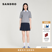 领绵羊毛针织衫 SANDRO2026春季 法式 假两件蓝白条纹衬衫 新款 女装