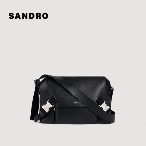 SANDRO翻盖金属插扣斜挎单肩包