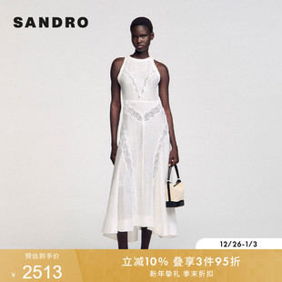 A字连衣裙 优雅气质亚麻混纺镂空花纹无袖 SANDRO2025春夏女装 法式