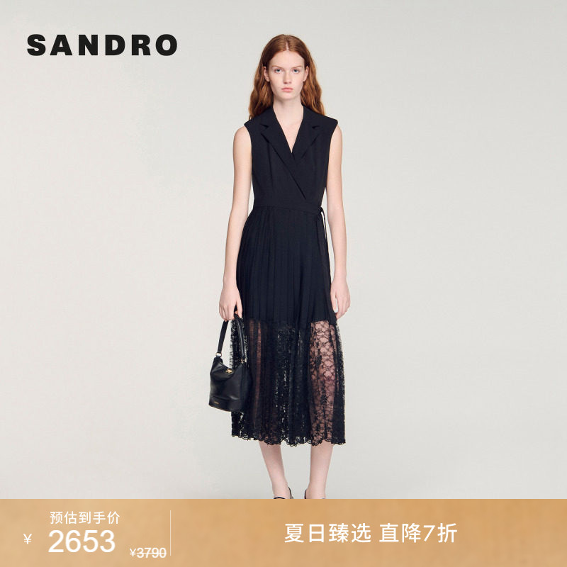 新品首降丨SANDRO2026夏季新款女装法式收腰系带西装领无袖连衣裙